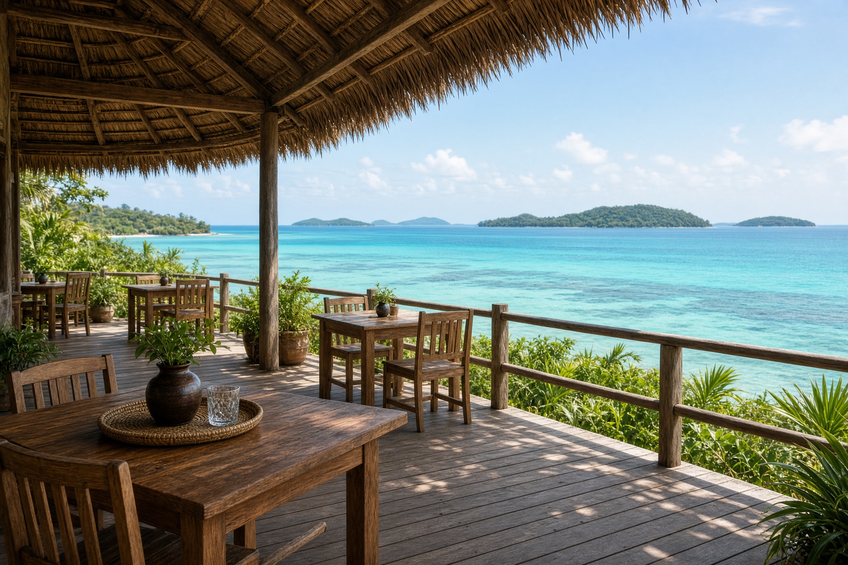 An ocean deck looking toward the islands