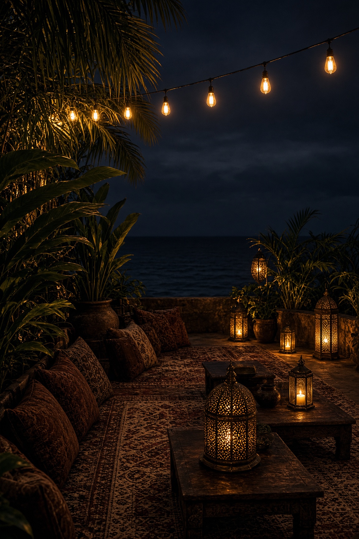 Lantern light on a Zanzibar terrace