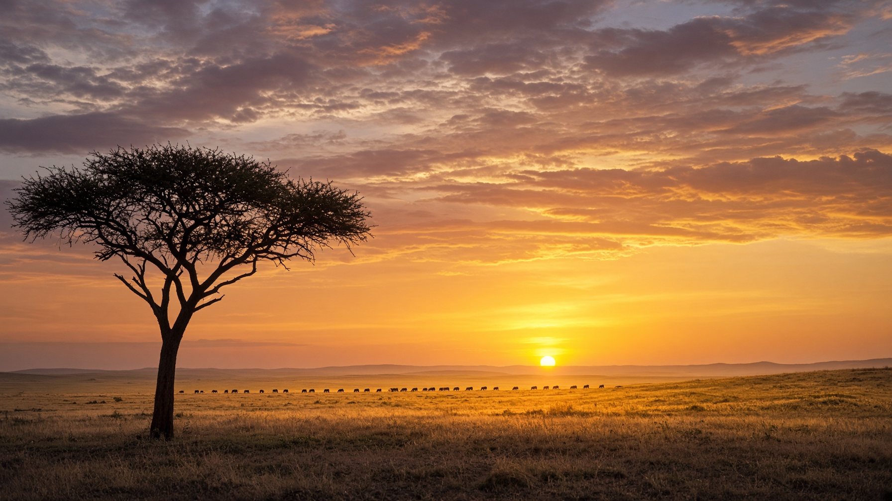 Dawn light over the open plains of Tanzania