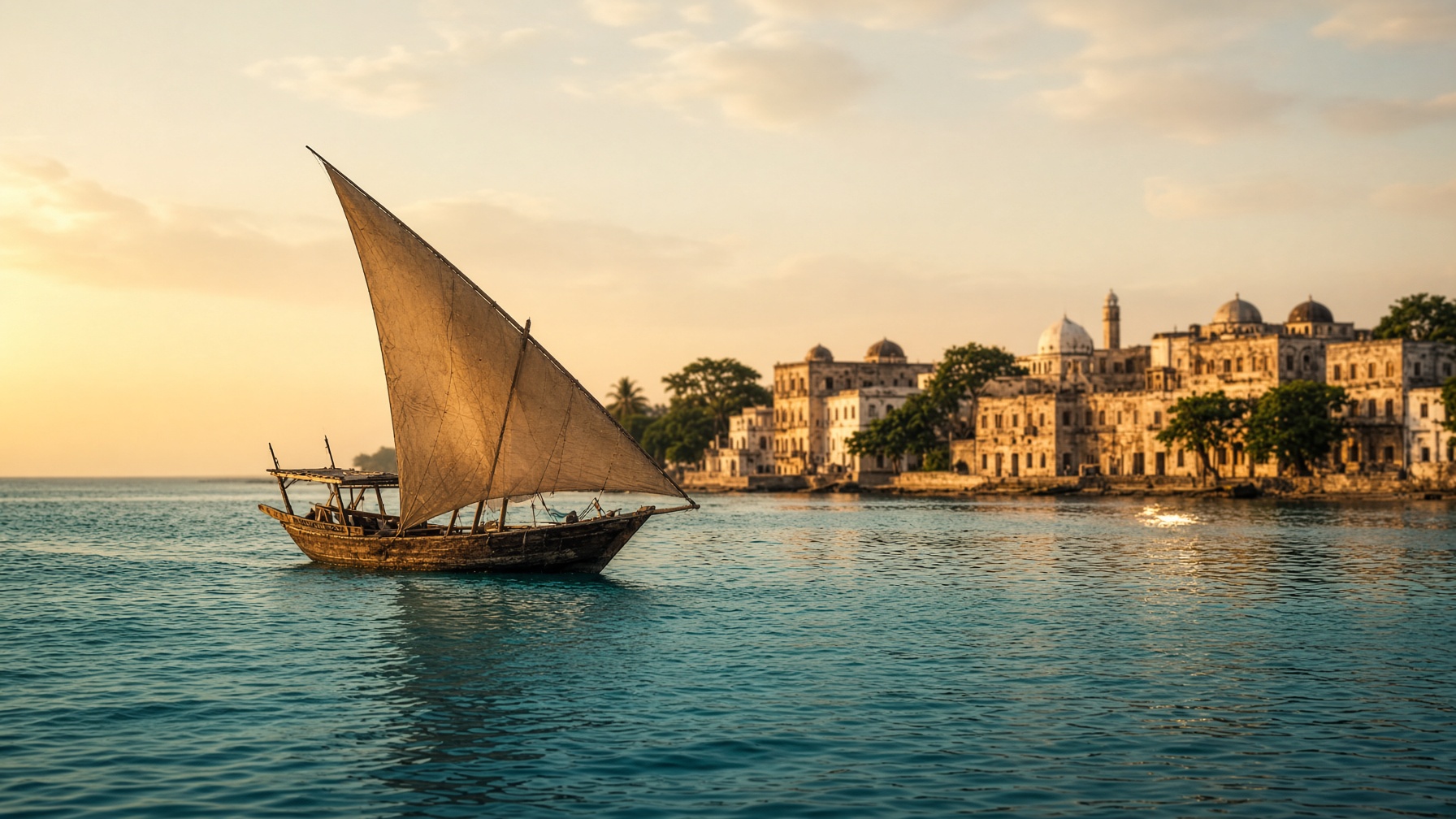 A dhow on the water off Zanzibar
